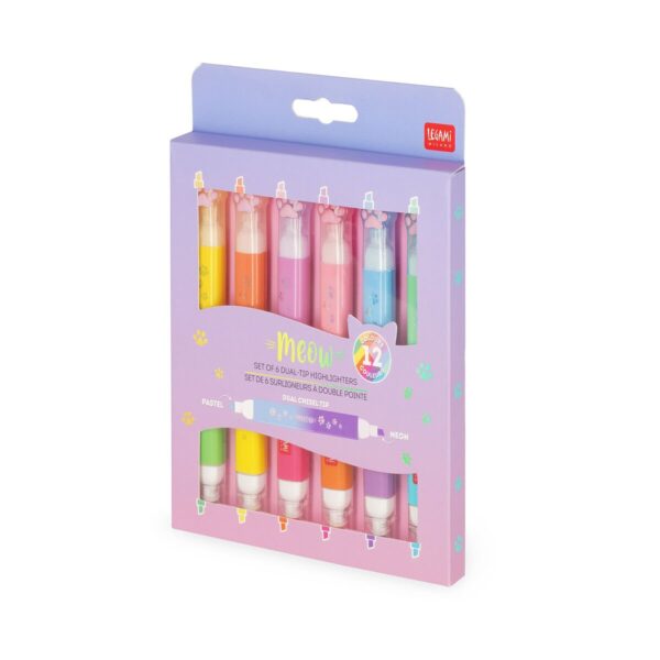 Meow Set of 6 Dual-Tip Highlighters - сет од 6 маркери