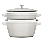 Staub Stackable set - тенџере и тава со капак, 24 см, white truffle
