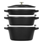 Staub Stackable set - 2 тенџериња и тава со капак, 24 см, black