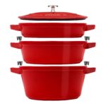 Staub Stackable set - 2 тенџериња и тава со капак, 24 см, cherry